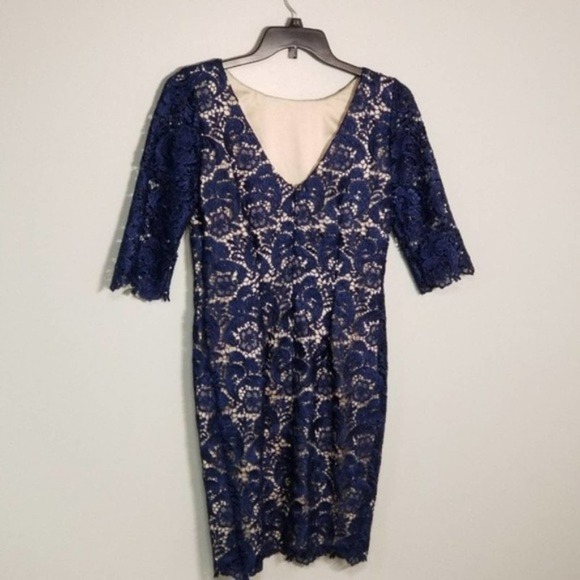 Eliza J Royal Collection Embroidered Floral Lace V Back Sheath Dress Size 12 - Picture 2 of 7